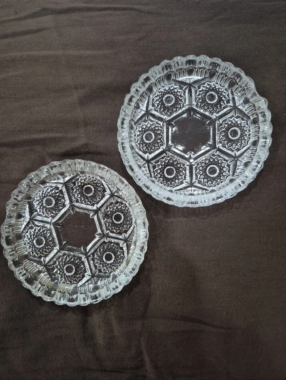 Vintage MCM Italian Starburst Pressed Glass Ashtray Trinket Lot Of Two
